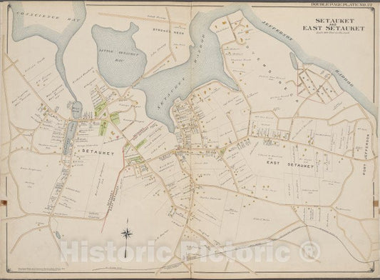 Historic Map - 1902 Suffolk County, New York (N.Y.), Suffolk County, V. 2, Double Page Plate No. 22 [Jefferson Harbor, Port Jefferson, East Setauket, Setauket] - Vintage Wall Art