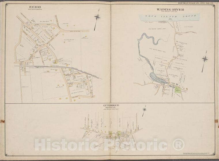 Historic Map - 1902 Suffolk County, New York (N.Y.), Suffolk County, V. 2, Double Page Plate No. 23 [Egho, Wading River, Cutgiogue] - Vintage Wall Art