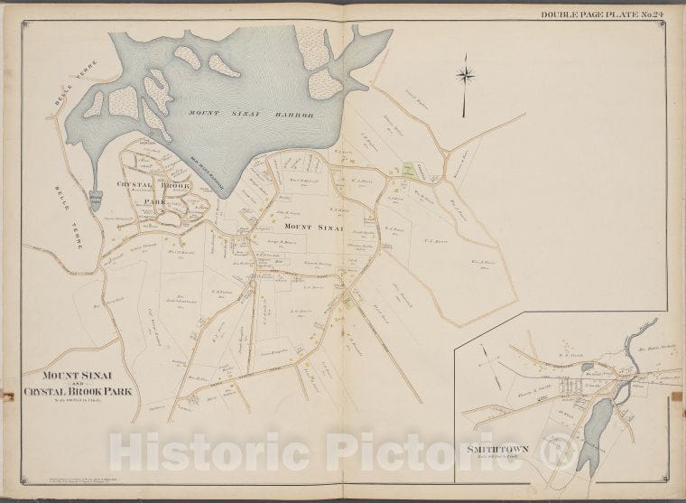 Historic Map - 1902 Suffolk County, New York (N.Y.), Suffolk County, V. 2, Double Page Plate No. 24 [Mount Sinai And Crystal Brook Park, Smith Town] - Vintage Wall Art