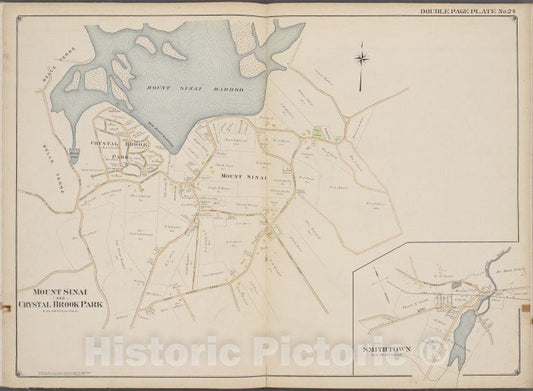 Historic Map - 1902 Suffolk County, New York (N.Y.), Suffolk County, V. 2, Double Page Plate No. 24 [Mount Sinai And Crystal Brook Park, Smith Town] - Vintage Wall Art