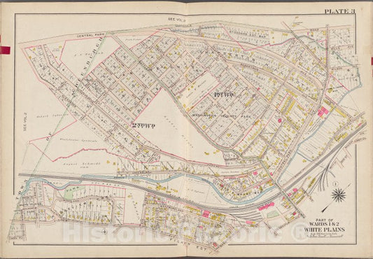 Historic Map - 1910 Westchester County, New York (N.Y.), V. 1, Plate No. 3 [Central Park Hartsdale Rd, Summit, John St, Orawaupum, Bank St, Fisher, Linden Pl.] - Vintage Wall Art