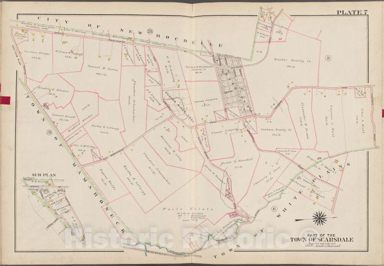 Historic Map - 1910 Westchester County, New York (N.Y.), V. 1, Plate No. 7 [City Of New Rochelle, Cushman Rd, Town Of White Plains, Town Of Mamaroneck] - Vintage Wall Art