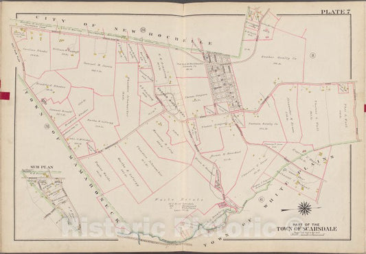 Historic Map - 1910 Westchester County, New York (N.Y.), V. 1, Plate No. 7 [City Of New Rochelle, Cushman Rd, Town Of White Plains, Town Of Mamaroneck] - Vintage Wall Art