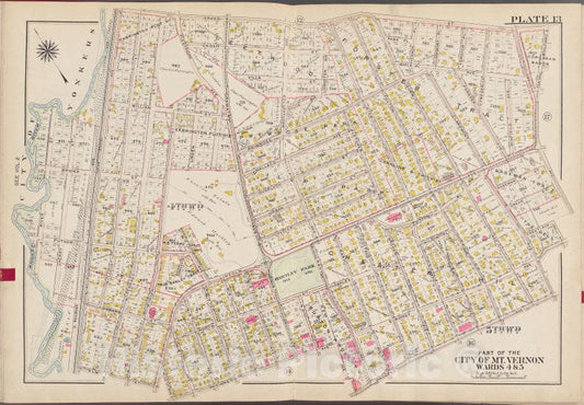 Historic Map - 1910 Westchester County, New York (N.Y.), V. 1, Plate No. 13 [Grand St, Central Blvd, Dell Ave, Prospect Ave, W. Sidney Ave, Bronx River] - Vintage Wall Art