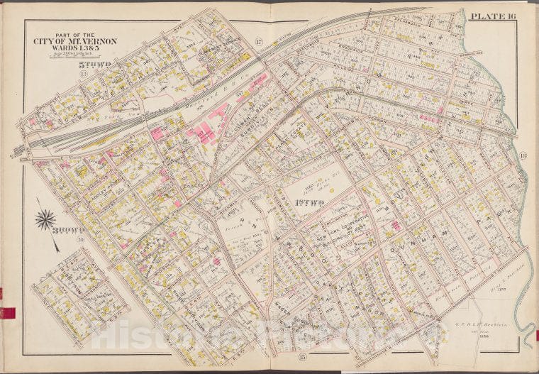 Historic Map - 1910 Westchester County, New York (N.Y.) V. 1, Plate No. 16 [Hutchinson River, E. 6Th St, Warren Ave, E. 5Th St, S. 1St Ave, Park Ave, Prospect Ave.] - Vintage Wall Art