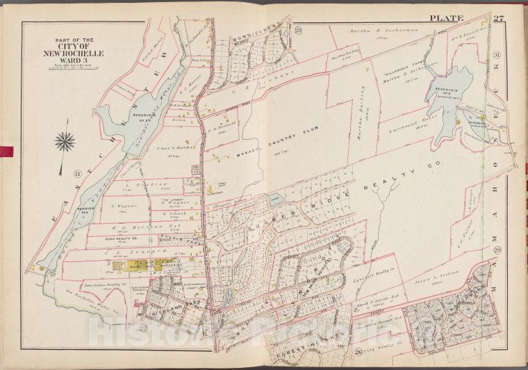 Historic Map - 1910 Westchester County, New York (N.Y.), V. 1, Double Page Plate No. 27 [Mamaroneck, Overlook Circle, East Chester] - Vintage Wall Art