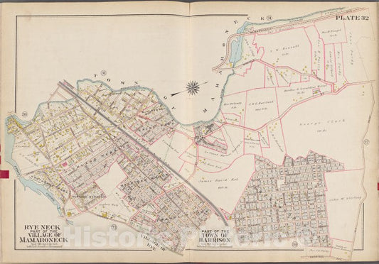 Historic Map - 1910 Westchester County, New York (N.Y.), V. 1, Plate No. 32 [Town Of Mamaroneck, Union Ave, Nelson Ave, Harrison Ave, Stony Creek] - Vintage Wall Art
