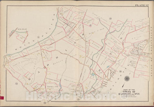 Historic Map - 1910 Westchester County, New York (N.Y.), V. 1, Double Page Plate No. 37 [White Plains, Ring St, Port Chester, Clendale Ave, Union Ave.] - Vintage Wall Art
