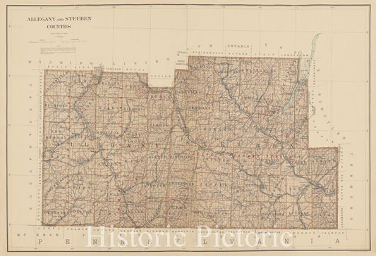 Historic Map - 1895 New York State, Double Page Plate No. 30 [Map Of Allegany And Steuben Counties] - Vintage Wall Art