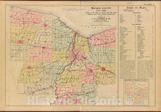 Historic Map - 1902 Monroe County (N.Y.), Monroe County, Double Page Plate No. 1 [Index To Maps] - Vintage Wall Art