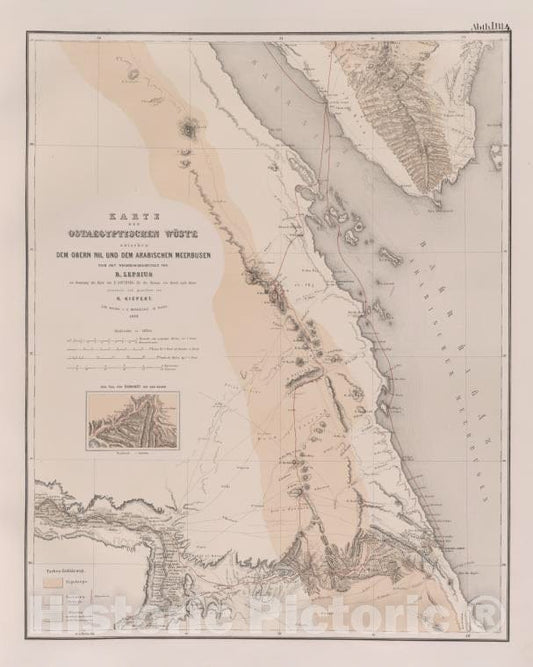 Historic 1849 Map - Karte Der Ostaegyptischen Wuste Zwischen Dem Obern Nil Und Dem Arabischen Meerbusen. - Egypt - Vintage Wall Art