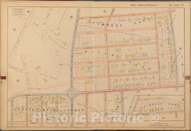 Historic 1899 Map - Mount Vernon, Double Page Plate No. 14 [Map Bounded By Primorse - Vintage Wall Art