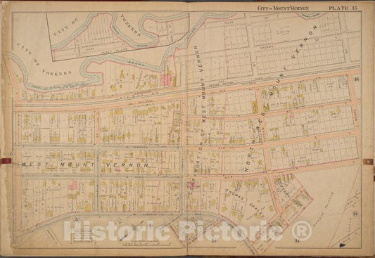 Historic 1899 Map - Mount Vernon, Double Page Plate No. 15 [Map Bounded By Bronx Riv - Vintage Wall Art