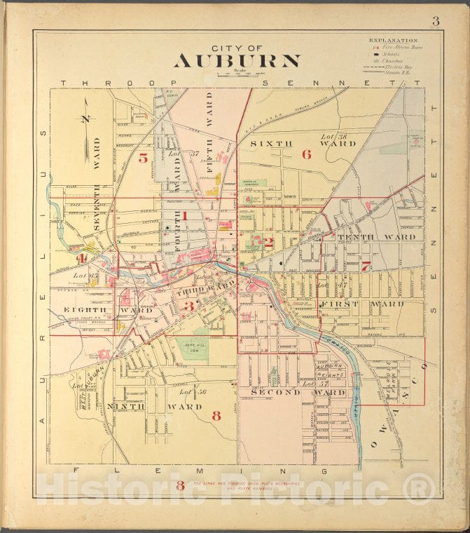 Historic Map - 1904 Herkimer County, Map Of City Of Auburn - Vintage Wall Art