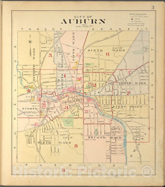 Historic Map - 1904 Herkimer County, Map Of City Of Auburn - Vintage Wall Art