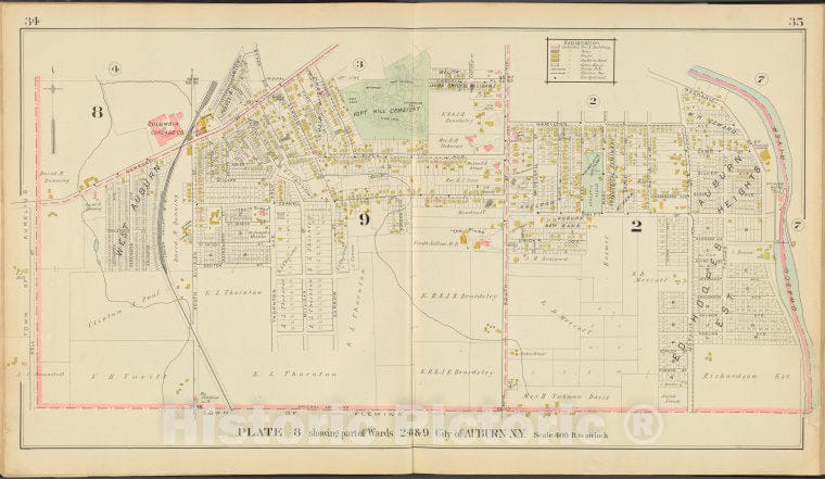 Historic 1904 Map - Cayuga County, Left Page Plate No. 8 [Map Bounded By Genesee St. - Vintage Wall Art