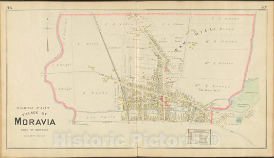 Historic 1904 Map - Cayuga County, Left Page [Map Of North Part Village Of Moravia, Vintage Wall Art
