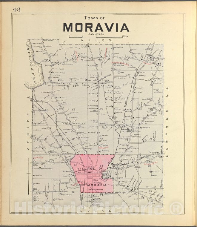 Historic 1904 Map - Cayuga County, Left Page [Map Of Town Of Moravia] - Vintage Wall Art