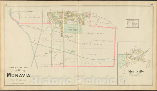 Historic 1904 Map - Cayuga County, Left Page [Map South Part Village Of Moravia] - Vintage Wall Art