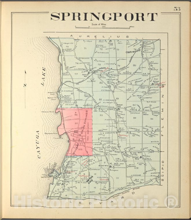 Historic 1904 Map - Cayuga County, Right Page [Map Of Springport] - Vintage Wall Art