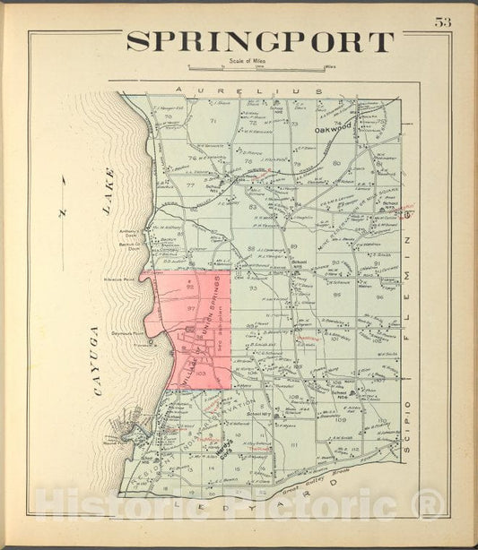 Historic 1904 Map - Cayuga County, Right Page [Map Of Springport] - Vintage Wall Art