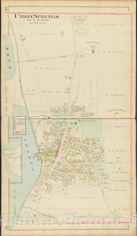 Historic 1904 Map - Cayuga County, Left Page [Map Of Union Springs] - Vintage Wall Art