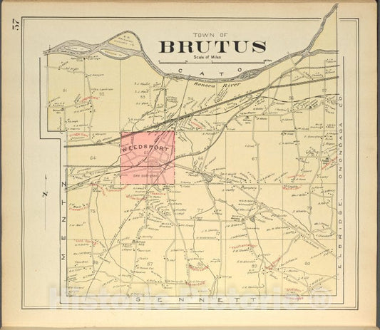 Historic 1904 Map - Cayuga County, Right Page [Map Of Town Of Brutus] - Vintage Wall Art