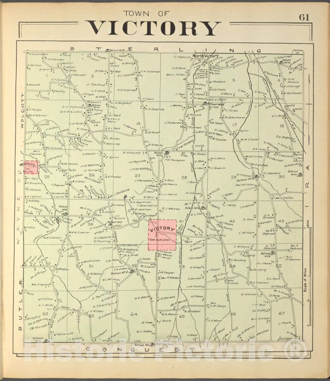 Historic 1904 Map - Cayuga County, Right Page [Map Of Town Of Victory] - Vintage Wall Art