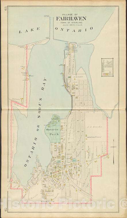 Historic 1904 Map - Cayuga County, Left Page [Map Of Village Of Fairhaven] - Vintage Wall Art