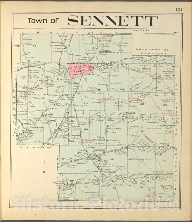 Historic 1904 Map - Cayuga County, Right Page [Map Of Town Of Sennett] - Vintage Wall Art