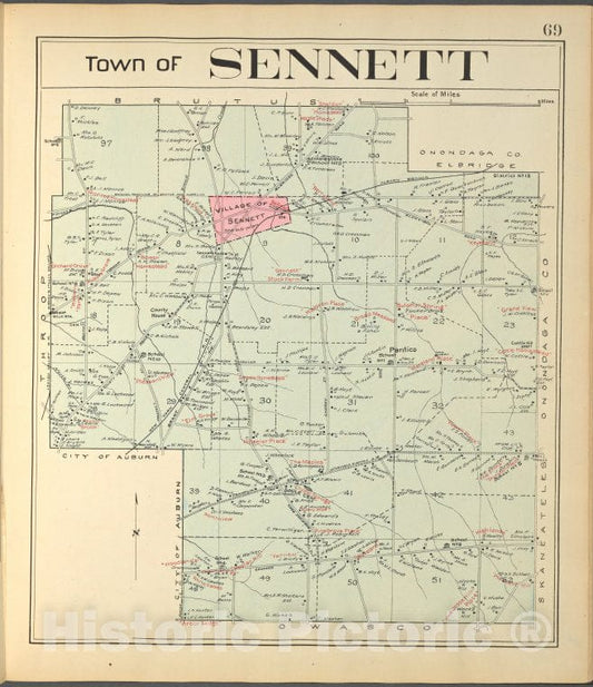 Historic 1904 Map - Cayuga County, Right Page [Map Of Town Of Sennett] - Vintage Wall Art