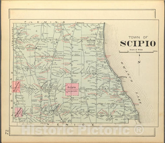 Historic 1904 Map - Cayuga County, Left Page [Map Of Town Of Scipio] - Vintage Wall Art