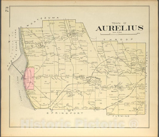 Historic 1904 Map - Cayuga County, Right Page [Map Of Town Of Aurelius] - Vintage Wall Art
