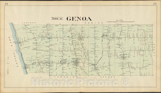 Historic 1904 Map - Cayuga County, Left Page [Map Of Town Of Genoa] - Vintage Wall Art