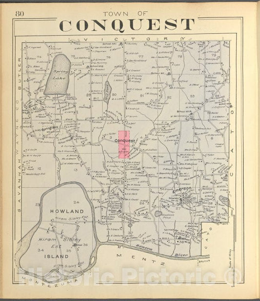 Historic 1904 Map - Cayuga County, Left Page [Map Of Town Of Conquest] - Vintage Wall Art