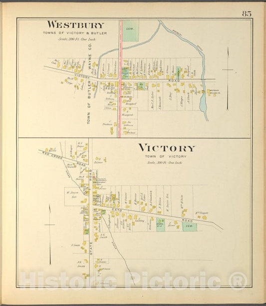 Historic 1904 Map - Cayuga County, Right Page [Map Of Westbury, Victory] - Vintage Wall Art