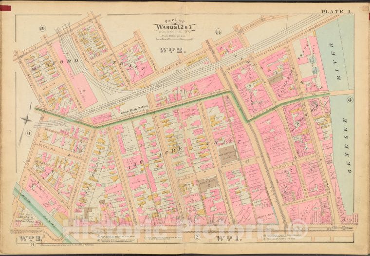 Historic 1888 Map - Rochester, Double Page Plate No. 1 [Map Bounded By Platt St, Jo - Vintage Wall Art
