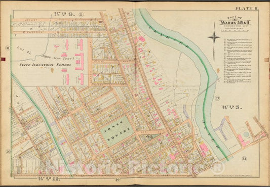 Historic 1888 Map - Rochester, Double Page Plate No. 11 [Map Bounded By Locust St, Vintage Wall Art