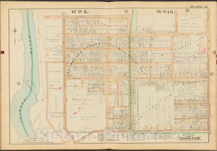 Historic 1888 Map - Rochester, Double Page Plate No. 12 [Map Bounded By Avenue E, Vintage Wall Art