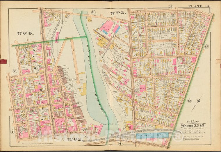 Historic 1888 Map - Rochester, Double Page Plate No. 14 [Map Bounded By Lowell St, Vintage Wall Art