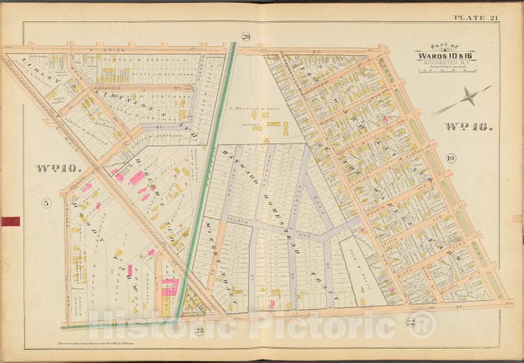 Historic 1888 Map - Rochester, Double Page Plate No. 21 [Map Bounded By N. Union St. - Vintage Wall Art
