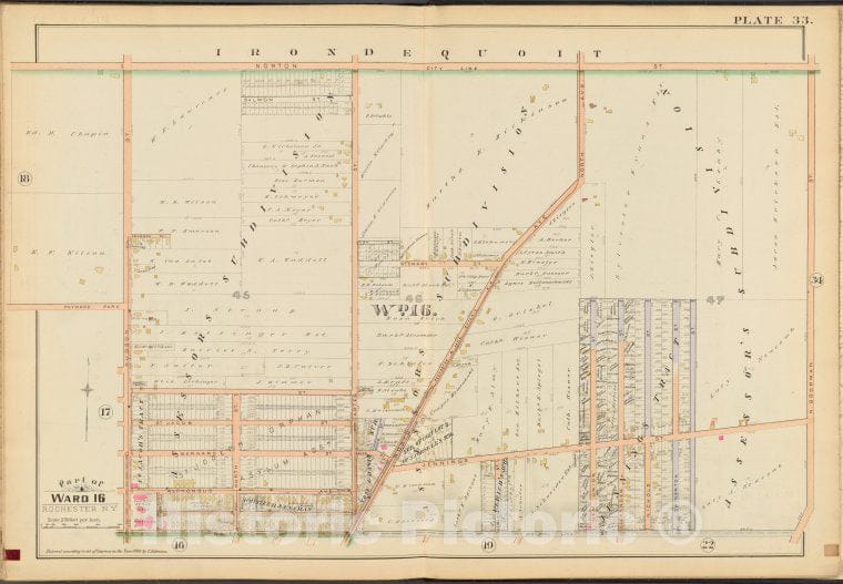 Historic 1888 Map - Rochester, Double Page Plate No. 33 [Map Bounded By Norton St, Vintage Wall Art