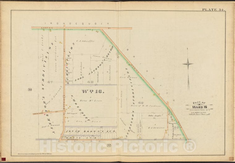 Historic 1888 Map - Rochester, Double Page Plate No. 34 [Map Bounded By Norton St, Vintage Wall Art