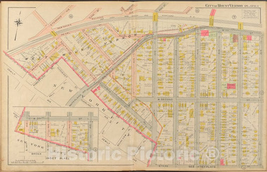 Historic 1908 Map - Mount Vernon, Double Page Plate No. 1 [Map Bounded By Pearl St. - Vintage Wall Art