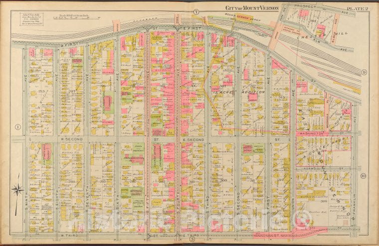 Historic 1908 Map - Mount Vernon, Double Page Plate No. 2 [Map Bounded By W. 1St St - Vintage Wall Art