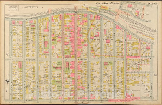 Historic 1908 Map - Mount Vernon, Double Page Plate No. 2 [Map Bounded By W. 1St St - Vintage Wall Art