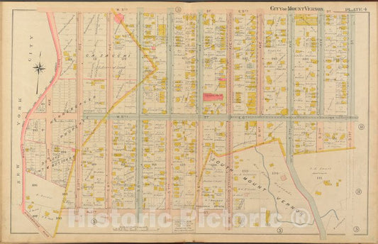 Historic 1908 Map - Mount Vernon, Double Page Plate No. 4 [Map Bounded By W. 5Th St - Vintage Wall Art
