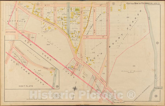 Historic 1908 Map - Mount Vernon, Double Page Plate No. 5 [Map Bounded By W. 7Th St - Vintage Wall Art