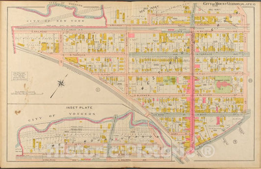 Historic 1908 Map - Mount Vernon, Double Page Plate No. 6 [Map Bounded By West St, Vintage Wall Art