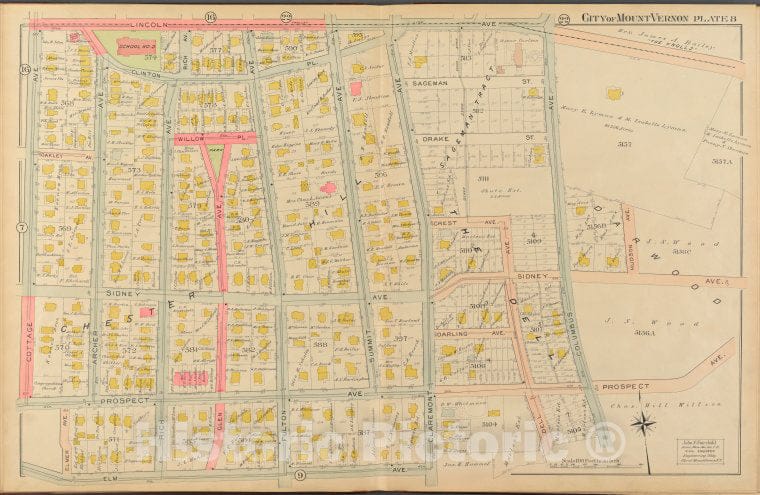 Historic 1908 Map - Mount Vernon, Double Page Plate No. 8 [Map Bounded By Lincoln A - Vintage Wall Art